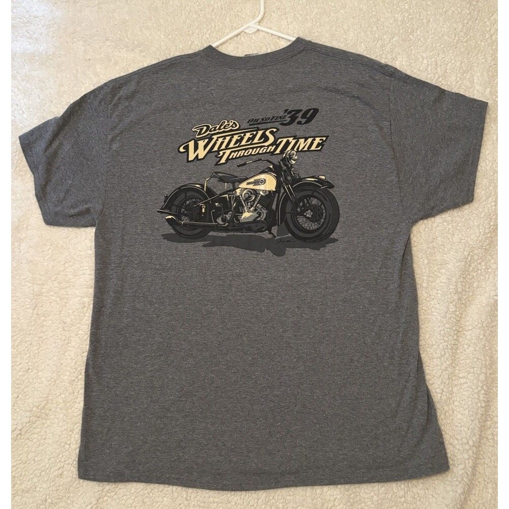 39 Knucklehead Dales Wheels Through Time Harley Motorcycle T Shirt XL Gray